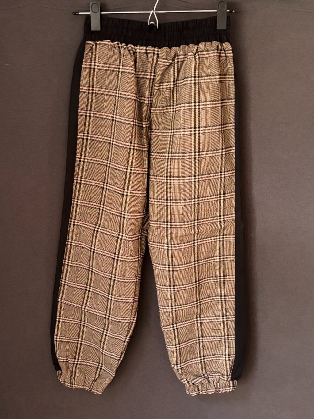 Weissman Tan Black Plaid Knit Jogger Pants Contrast Panels Dance Costume MC